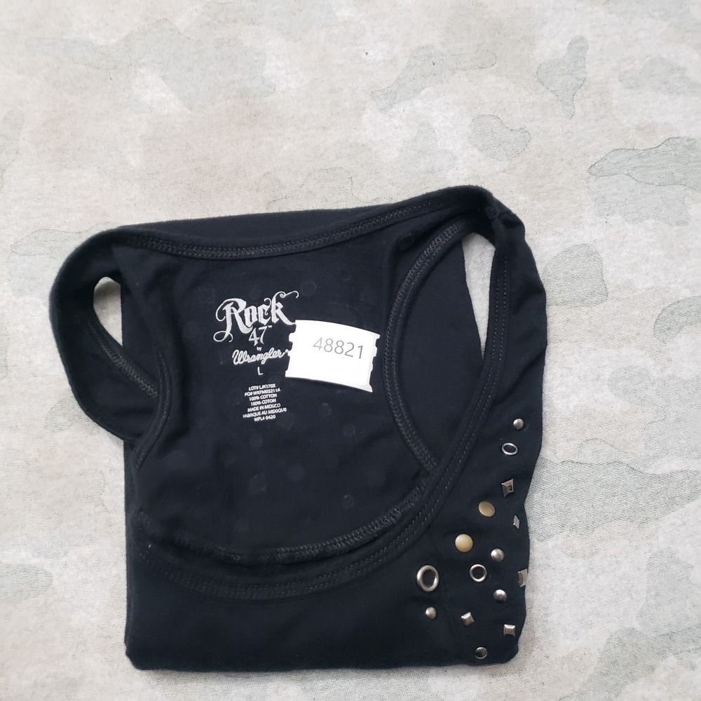 Rock 47 By Wrangler Tank Top Womens Large Black Pullover Sleeveless Metal Studs - Picture 10 of 10